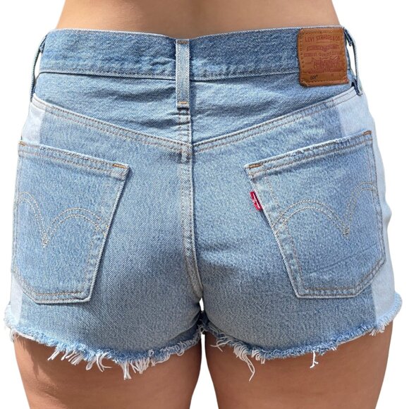Levis 501 Patchwork Button Fly Jean Shorts Womens Size 28 Blue Western Cowgirl - Picture 6 of 14